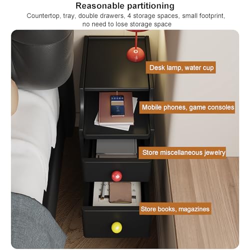 Table de chevet étroite en bois massif avec chargeur et capteur LED - 4