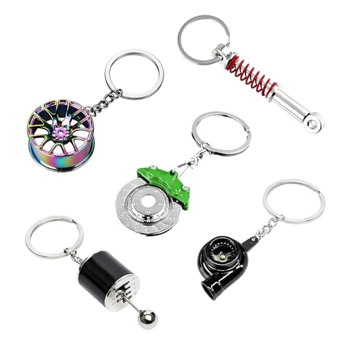 Image of KVAEY 5 PCS Car Parts Model Key Chains, Metal Turbo Keychain Set, Trendy Shock-Absorbent Car Parts Key Chain for Men Women (Green+Black)