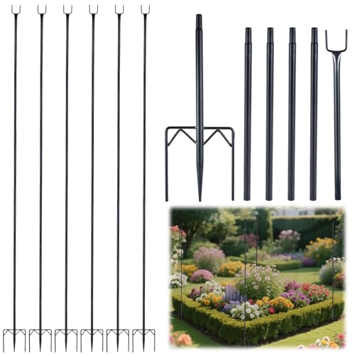 6 Pack 7.2ft Metal Garden Netting Support Stakes Heavy Duty Garden Netting Pole with 50 Tie Rustproof Gardening Fence Stake Crop Cage Protection Post Frame for Support Fruits Garden Bed Plant Net
