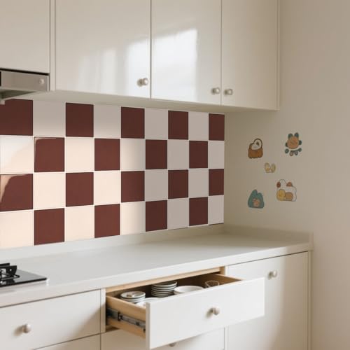 Alwayspon Selbstklebende 3D-Wandfliesen-Aufkleber, 30 cm, Karamellbraun, Schachbrett, U-Bahn, selbstklebend, abziehen und aufkleben, wasserfest, Spritzschutz, Fliesenaufkleber für Küche, Badezimmer