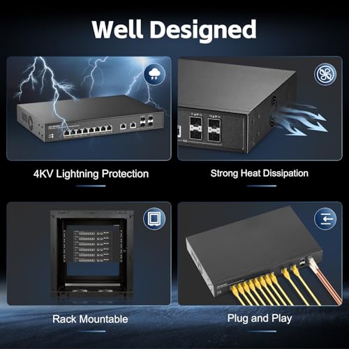 Image of 14 Port 10G Switch, 8x2.5G, 2x10G RJ45, 4x10G SFP+, Metal Unmanaged Binardat Ethernet Switch, Desktop|Rackmount for Gaming, NAS, Small Business, Plug & Play