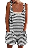 Yousify Womens Summer Scoop Neck Sleeveless Black Tank Top Short Striped Tied Black Jumpsuit Rompers With Pockets XS