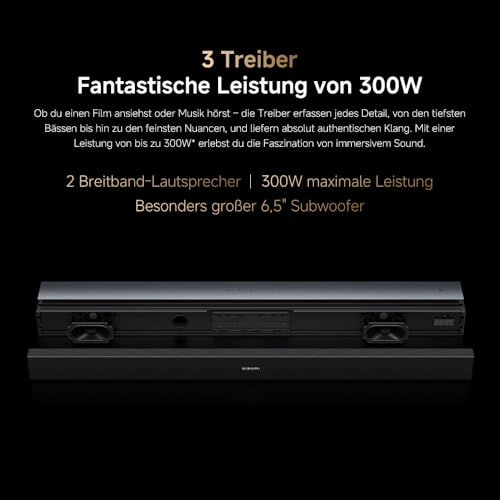 XIAOMI Soundbar Pro 2.1ch, TV-Soundbar 300W Max., kraftvoller Bass mit externem kabellosem Subwoofer, unterstützt Dolby Audio™ & DTS Virtual:X, HDMI ARC/Optisch/Koaxial/Bluetooth, Fernbedienung – Bild 8