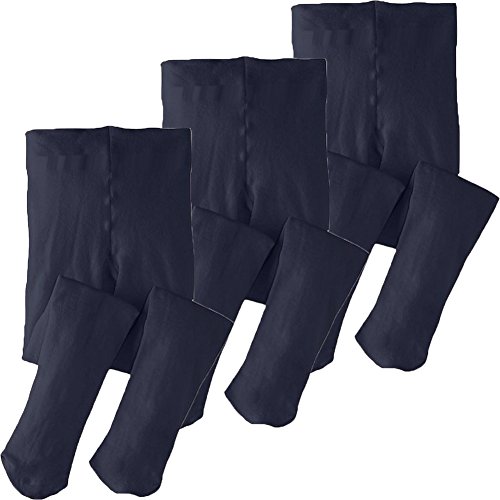 Monvecle 3 Pairs Girls' Kids Opaque Microfiber Dance Stockings School Uniform Footed Tights