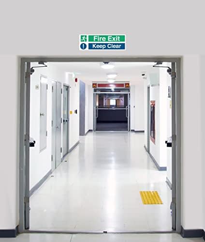 Pack of 2 Fire Exit Keep Clear self adhesive fire exit sign (300 x 100 mm) Waterproof Fire Safety Signs