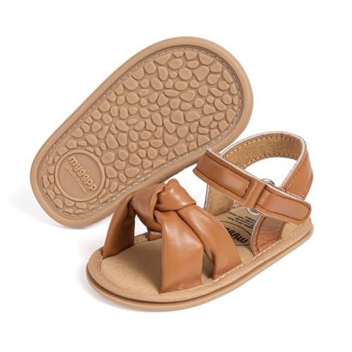 Image of Meckior Baby Toddler Infant Girls PU Leather Soft Open Toe Summer Sandals Flower Princess Flat Shoes