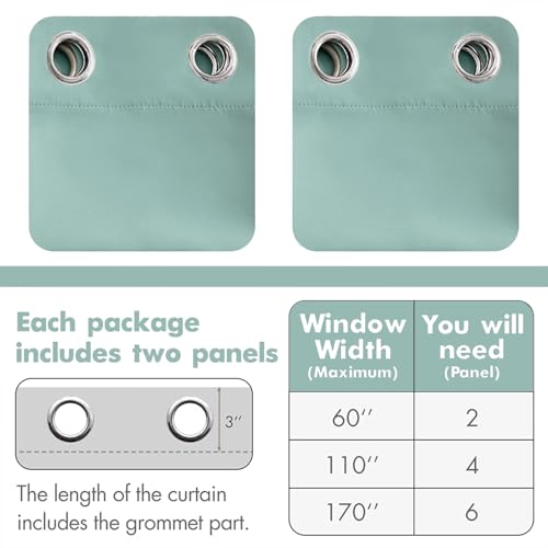 Image of MIULEE Aqua Blackout Bedroom Curtains Drapes 96 Inch Long 52 inchx96 inch | Grommet Top, Room Darkening Window Drapes, Privacy Protection, Thermal Insulated, Heat Blocking, Light Blocking