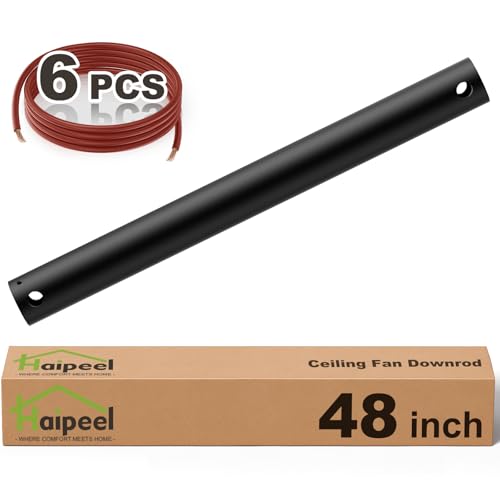 Haipeel 48 Inch Ceiling Fan Downrod with 6 Wires, 4 FT Extension Rod for Ceiling Fan, 1 Inch Outside Diameter, Suitable for a Wide Range of Fans, Unthreaded(Black)