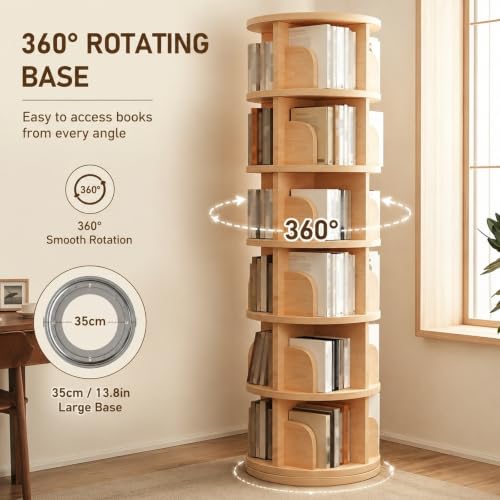Librería giratoria 360 estantería libros madera estante vertical hogar gran capacidad 4