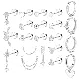 JSTHHTT 21Pcs Pendientes Mujer Plata, Aros Hipoalergenicos para Piercing Oreja, Helix y Tragus, Pendientes Pequeños Antialergicos Mujer