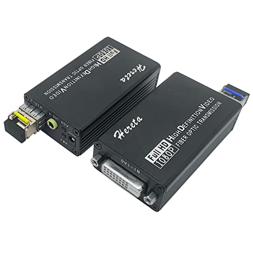 Hereta Mini DVI Fiber Converter 1080P HD Video Extender Optischer Transceiver Erweiterung von Entfernungen bis zu 20km über Single-Mode mit externem Stereo-Audio Cover