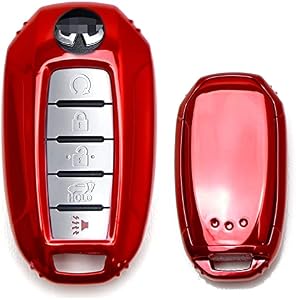 iJDMTOY Glossy Red Finish TPU Key Fob Protective Case w/Face Panel, Compatible With Infiniti 2020-up Q50 Q60 QX50 QX55 QX60 Smart Key Fob