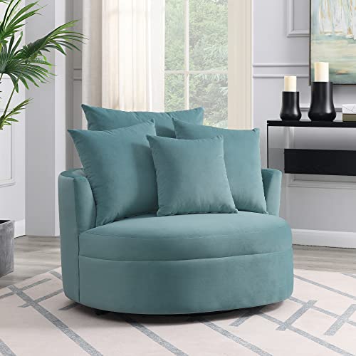 Merax Blue Modern 360° Swivel Barrel Chair With 4 Movable Pillows, Velvet Leisure Accent Sofa For Living Room Bedroom, 1 Pack #TOP2