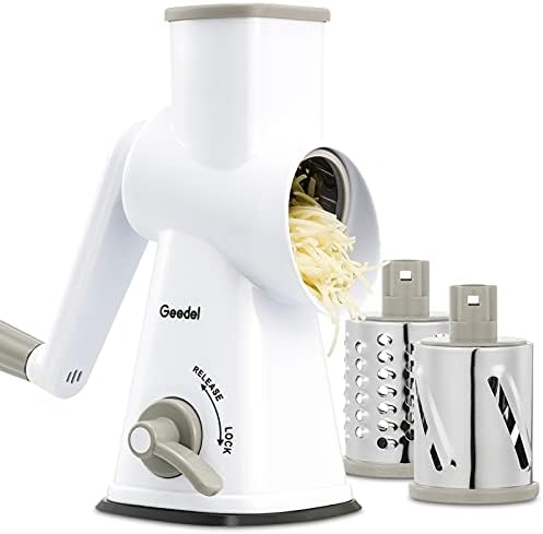 Geedel Rotary Cheese Grater Hand Crank, Cheese Shredder Nuts Grinder With 3 Interchangeable Blades, Kitchen Rotary Grater For Cheese, Vegetables, Nuts, etc
