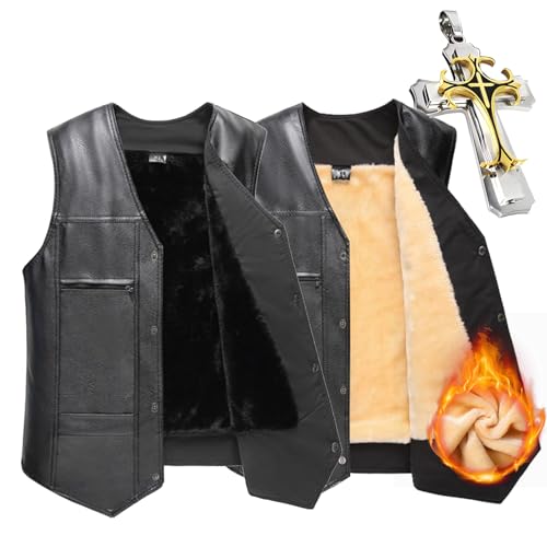 Chaleco de piel para motocicleta para hombres y mujeres, chaleco de piel genuino negro Forro cálido acolchado para todo tipo de clima, enduro motocross, motocicleta, equitación (Forro negro,3XL)