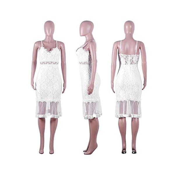 Women's Casual Summer Sleeveless Ruffle Mermaid Bodycon Midi Dress White… X-Large