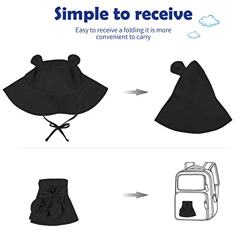 Zando Baby Sun Hat Bucket Hat Wide Brim Beach Caps Toddler Hats For Boys With Bear Ears Infant Summer Hat For Girls Black 6-12Months #TOP7