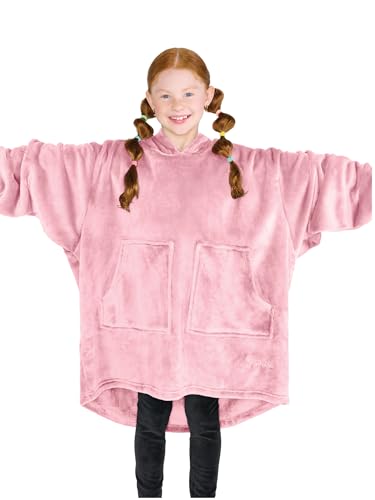 Bare Home Microplush Wearable Blanket with Split Front Pockets - Soft and Plush - Warm and Cozy - Adult &amp; Kid Sizes (Kids, Light Pink)