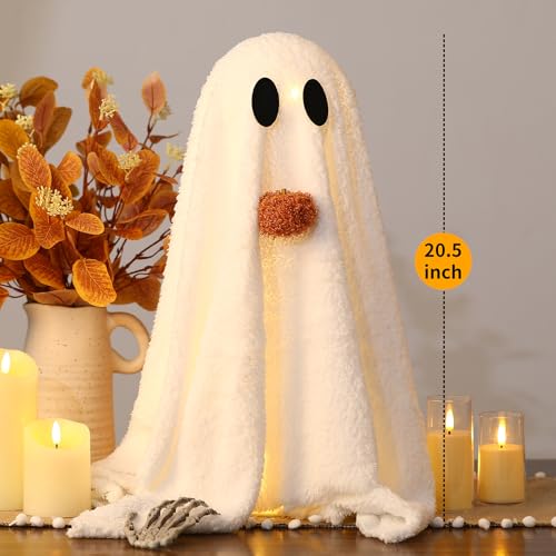Image of Halloween Decorations-2 Pack Light-Up Sherpa Ghosts with Pumpkin