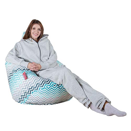 Lounge Pug, Gaming Sitzsack Sessel, Geometrische Druck Chevron Türkis – Bild 3