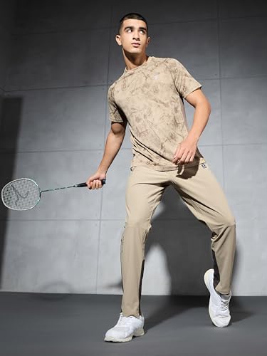 Image of TECHNOSPORT Men's Solid Trackpants DURACOOL+ Quick Dry Straight Fit Mid Rise Drawstring Polyester for Gym Training Outdoor Wear Anti Odour