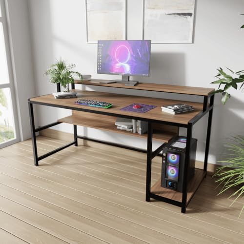 Image of Riyan Luxiwood Trio Computer Table in Engineering Wood for Home & Office, Simple Style Desk, Scratch Resistance Surface. (Large, Beige)