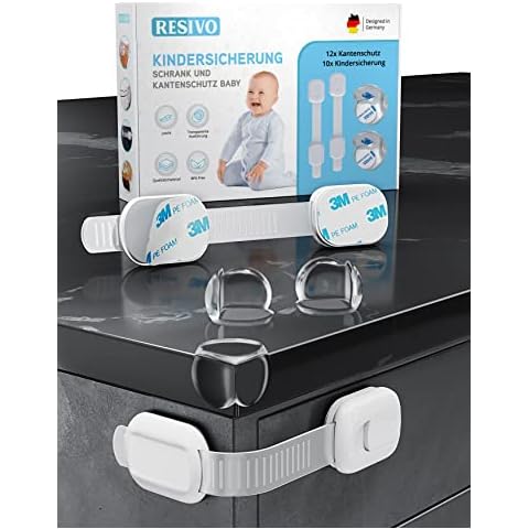 RESIVO® I Babysicherheit I Eckenschutz Kantenschutz Baby 12x I Kindersicherung Schrank 10x I Kinderschutz I 3M Qualitätskleber I selbstklebend I Schadstoffgeprüft Cover