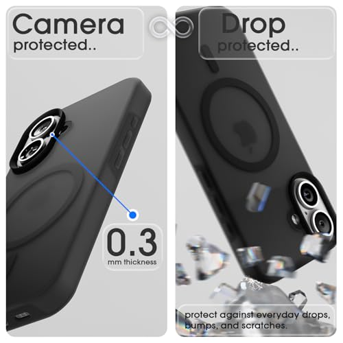 Image of Amazon Basics Back Cover for iPhone 17 | Hybrid Design with Soft Silicone Edges & Hard Frosted TPU Back | Mag-Safe Compatible | Shockproof Design Back Case (Black)