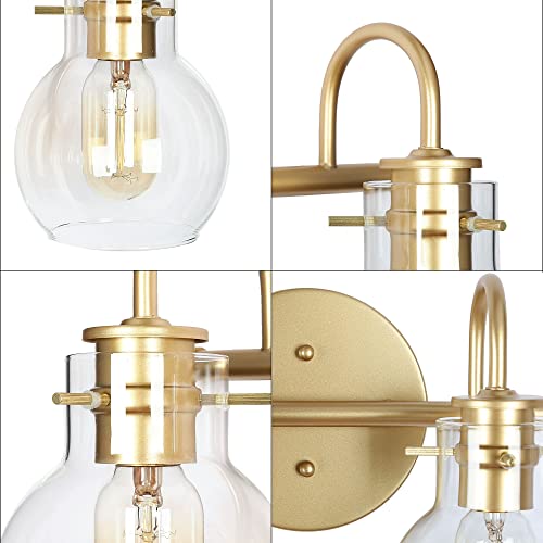 Image of KSANA Bathroom Vanity Light, 4-Light 28.5 inch Large Gold Bathroom Light Fixtures, Modern Vanity Lights for Bathroom with Globe Clear Glass Shades