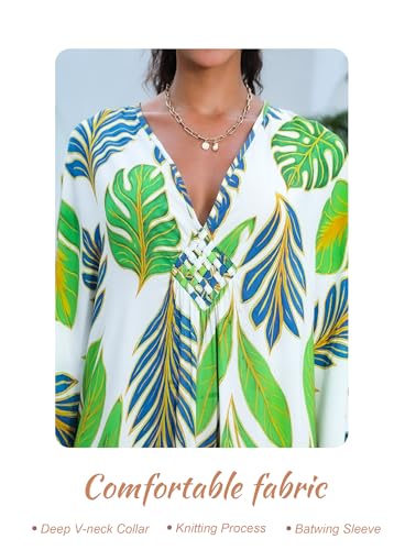 Image of Yanziliu Kaftan Dress for Women,Plus Size Hawaiian Batwing Sleeve Beach Cover Up Summer Swimsuit Dresses