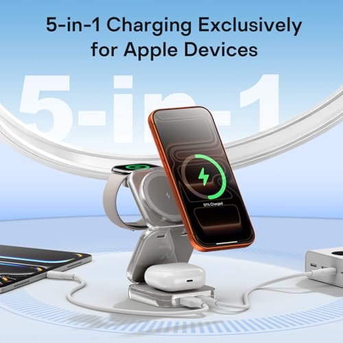 Image of 5-in-1 Wireless Charger for MagSafe, AC ISLAND Portable Travel Charging Station, 35W Max Qi2 Fast Foldable Magnetic Stand, Evolved for iPhone 17-1 Series, Apple Watch, AirPods (with 35W Adapter)