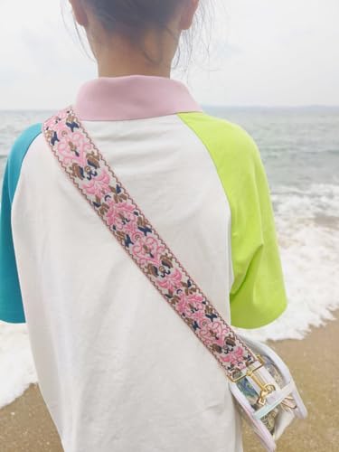 Image of Flower Purse Strap Replacement Embroidery Crossbody Shoulder Strap for Handbag Canvas Purse Extender Accessories
