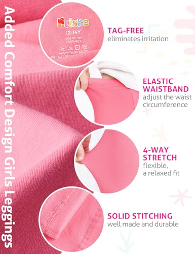 Girls Leggings 4 Pack Cotton Full Length Kids Teens Pants Toddler Footless Pull On Athletic Bottoms4