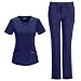 Infinity by Cherokee Womens 2624A Round Neck Top with badge loop & 1123A Straight Leg Low Rise Comfort Pant Medical Uniform Scrub Set Top & Pants (Navy - Large)