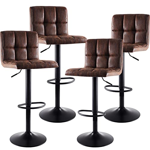 Superjare Bar Stools Set Of 4 - Adjustable Barstools With Back And Footrest, Counter Height Bar Chairs For Kitchen, Pub - Retro Brown #TOP9