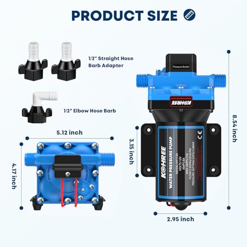 Image of Kohree RV Fresh Water Pump 5.5GPM 55PSI 12V DC Diaphragm Water Pump with Pressure Switch for RV, Marine, Yacht, Caravan