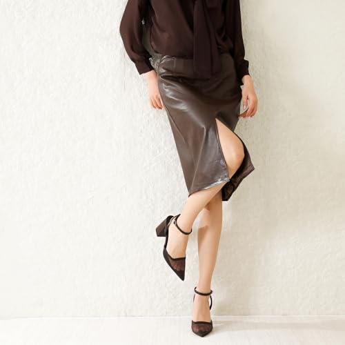 Image of RIBONGZ Block Heels for Women Closed Pointed Toe Heeled Slingback Chunky High Heel Ankle Strap Pumps Patent Leather Comfort Dressy Shoes for Work Party Prom Wedding Bridal Dress