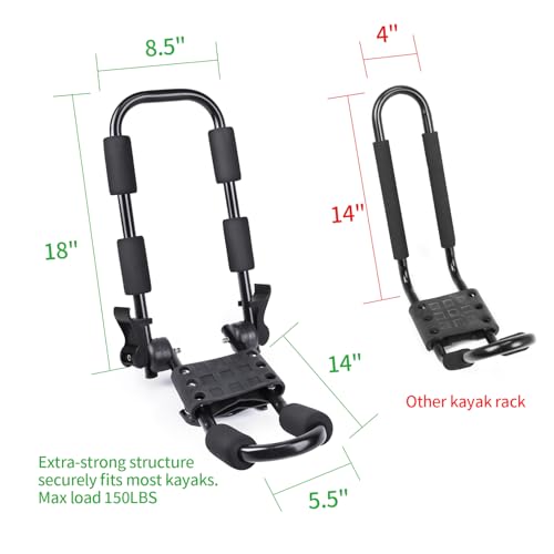 Leader Accessories Folding Kayak Rack 4 PCS/Set J Bar Car Roof Rack for Canoe Surf Board SUP On Roof Top Mount on SUV, Car and Truck Crossbar with 4 pcs Tie Down Straps by Leader Accessories - Image 3