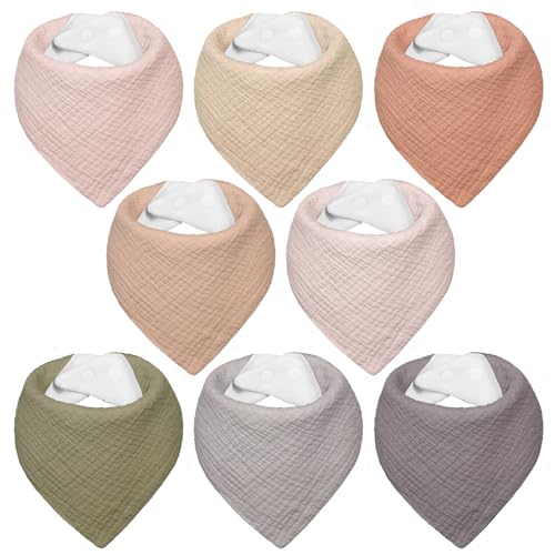 IKWOLETI Lätzchen Baby Dreieckstuch Baby Musselin Halstuch Baby für Junge und Mädchen, Hochgradig Saugfähig und Verstellbar, 8 Stück