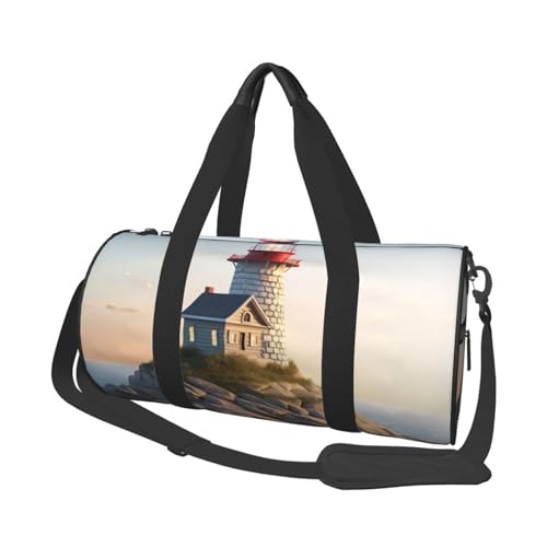 3D Seaside Lighthouse Duffle Bag for Women Men Personal Item Travel Bags Canvas Weekender Overnight Bag Lightweight Sports Tote Gym Bag Carry On Luggage Bag