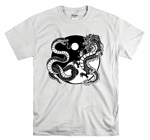 T-shirt Yin Yang Snakes and Dragon blanc en taille M pour homme et femme