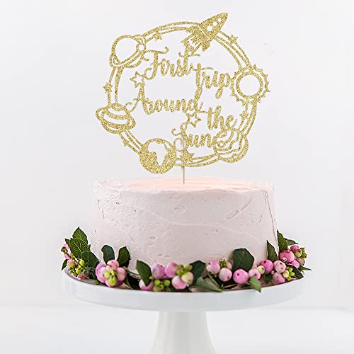Auteby First Trip Around The Sun Cake Topper - Space Cake Topper For 1St Baby Birthday Party Decoration Supplies (Gold) #TOP4