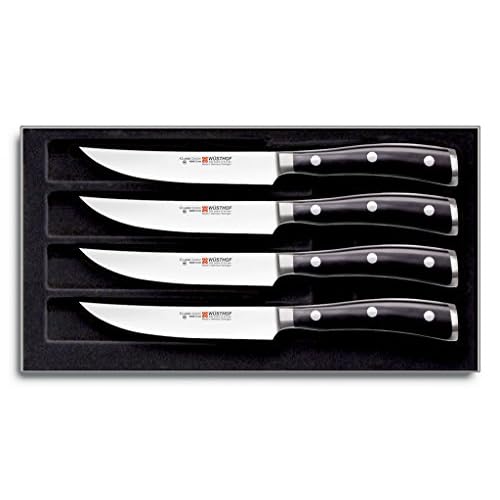 WÜSTHOF CLASSIC IKON Precision Forged High-Carbon StainlessSteel German Made, 4 Piece Steak Knife Set Full-Tang Handle with Half Bolster