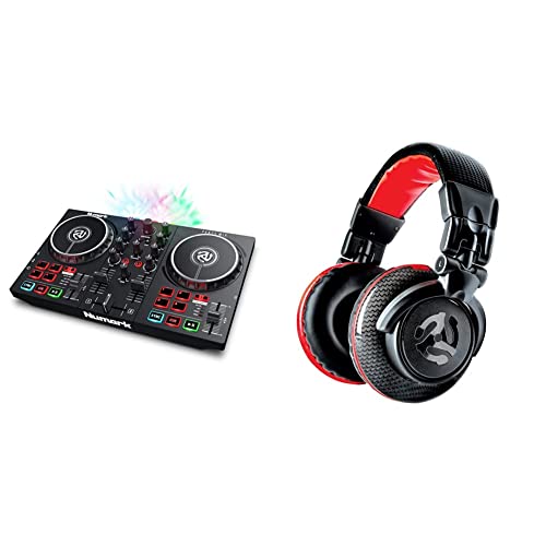 Numark Party Mix II - Platine DJ avec lumières LED, carte son et table de mixage DJ avec Serato DJ Lite et Algoriddim djay Pro AI & Red Wave Carbon – Haut-Parleurs 50 mm, Adaptateur 3,5 mm