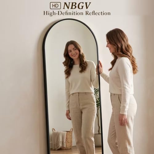 Image of 57 inchx18 inch Floor Mirror Full Length, Arched Full Length Mirror with Stand, Full Body Mirrors for Bedroom Living Room or Cloakroom Black