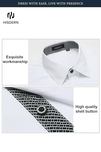 Image of HISDERN Mens Business Dress Shirts Long Sleeve Casual Button Down Shirt Formal Inner Collar Contrast Shirt for Men Wedding