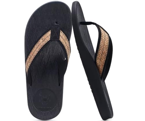 Image of KuaiLu Mens Flip Flops Arch Support Comfortable Summer Beach Thong Sandals Yoga Foam Cushion Slip on Slippers