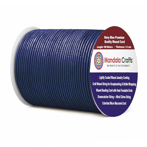 Mandala Crafts 1.5mm Navy Blue Waxed Cord, Jewelry Making, 109 Yard