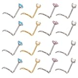 TOGEVAL Piercing de Nariz Barra Curva de Acero Inoxidable 20 Piezas Circonitas Blancas Lago Joyería Nasal Pequeña para Mujer Uso Diario y Eventos Obsequios