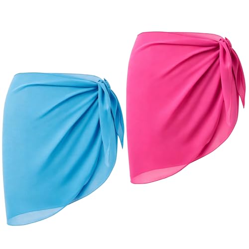 Image of BQMEZRNUS 2PCS Chiffon Beach Sarong Wrap Skirt, Short Bikini Cover Up
